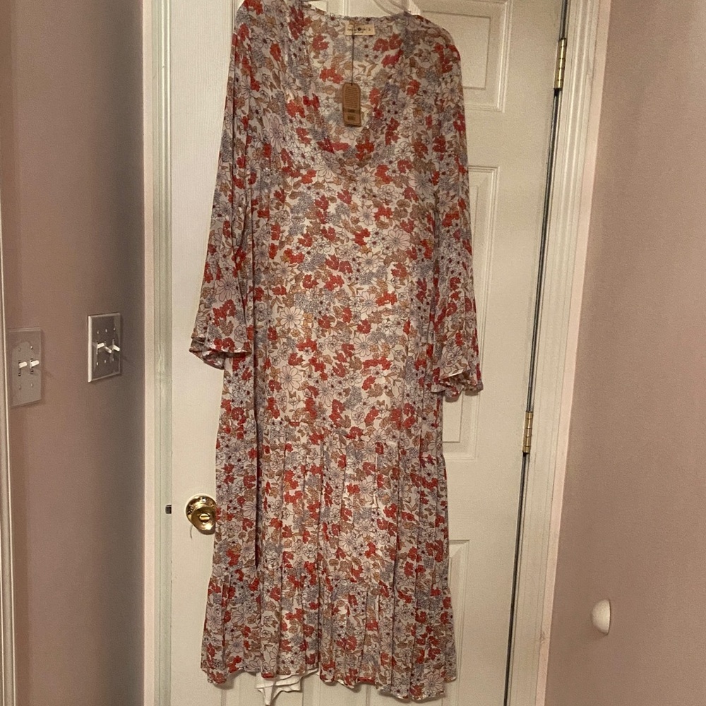 NATURAL LIFE Long Sleeve Floral Maxi Dress in Cream and Rust